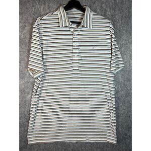 Criquet Polo Mens XL Slim Fit White Multicolor Stripe Preppy Golf Shirt